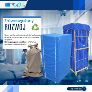 RTP Radom worki wielokrotnego użytku i pokrowce na wózki eliminujące odpady plastikowe w pralniach.