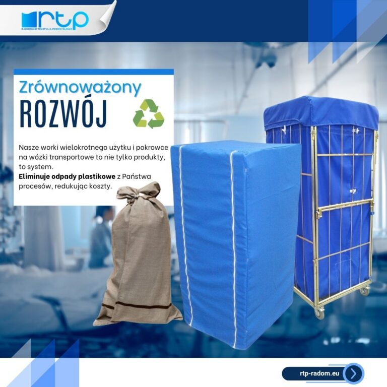 RTP Radom worki wielokrotnego użytku i pokrowce na wózki eliminujące odpady plastikowe w pralniach.